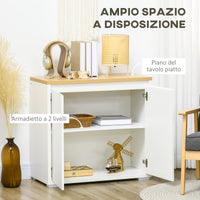 Mobile Multiuso 2 Ante 80x37x75 cm in Truciolato Bianco e Legno Naturale