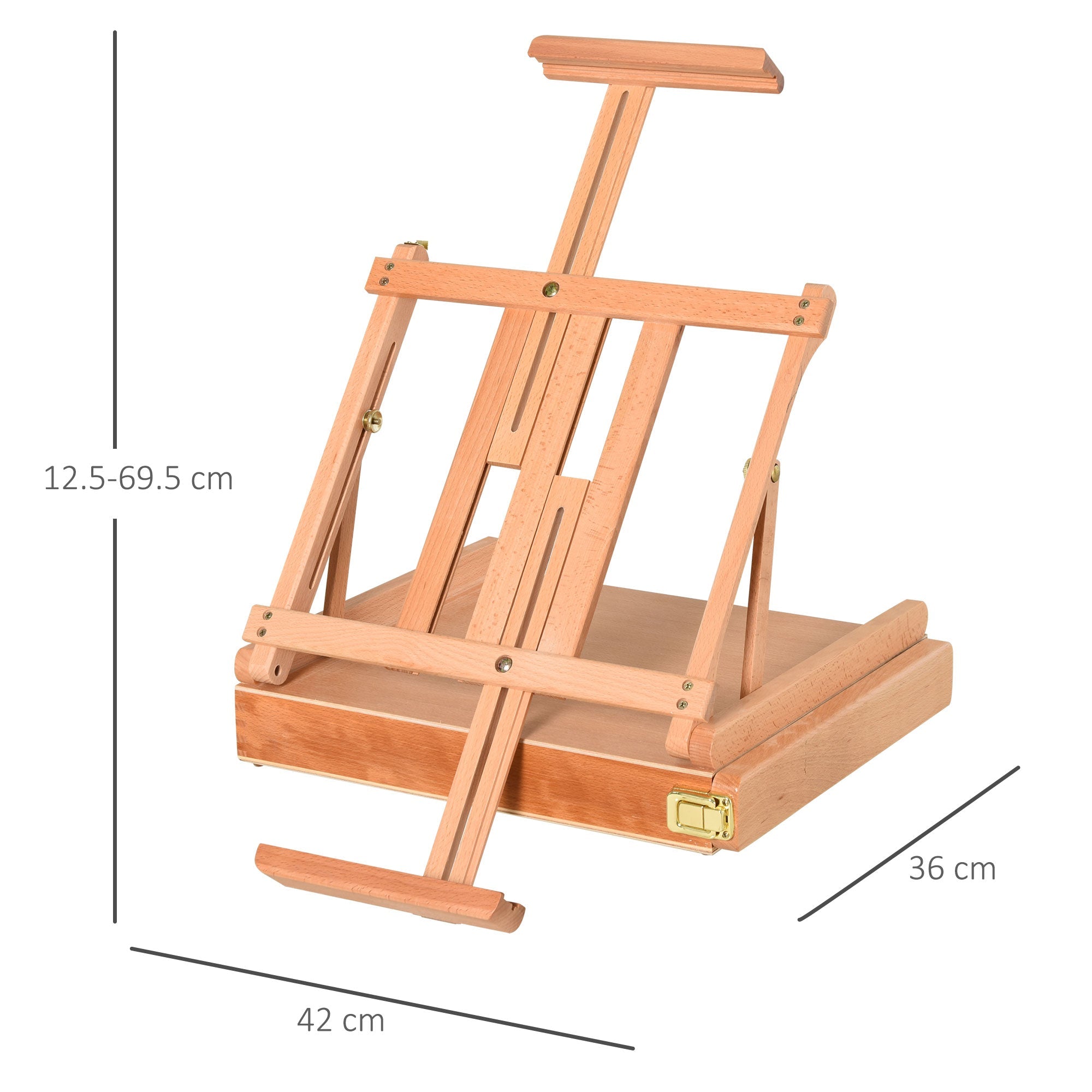 Cavalletto per Pittura da Tavolo Altezza e Angolazione Regolabile 42x36x12,5 cm in Legno di Faggio Naturale