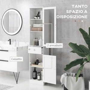 Mobile Colonna Bagno Salvaspazio con Armadietto Cassetto e Ripiani 40x27x171,5 cm in MDF Bianco