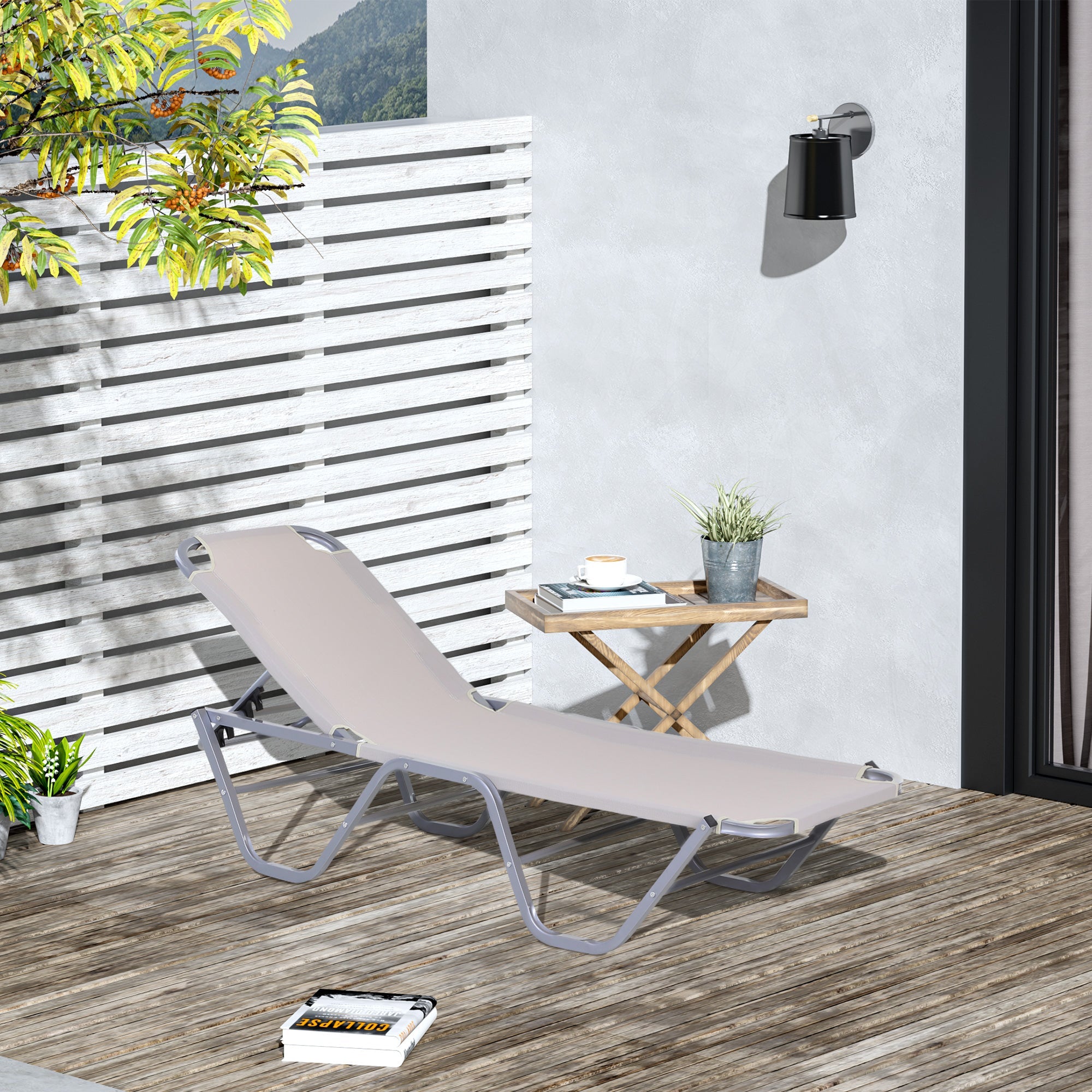 Lettino Prendisole in Alluminio con Schienale Reclinabile a 5 Livelli 163x58,5x91 cm  Crema