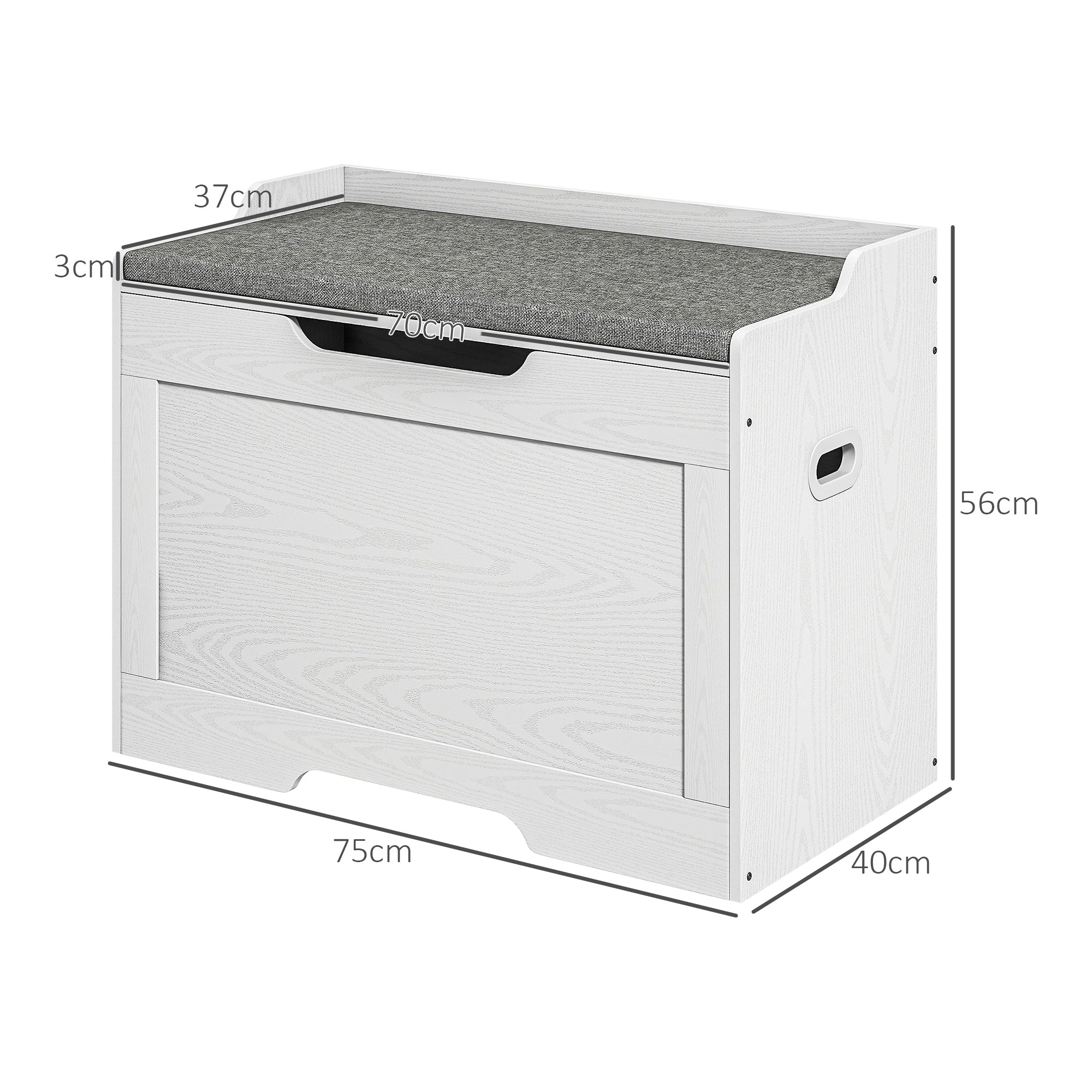 Panca Contenitore in Legno con Cuscino in Tessuto 103L 75x40x56cm Bianco