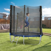 Trampolino Elastico con Scaletta e Rete di Sicurezza Ø180x200 cm in Acciaio e Plastica Blu