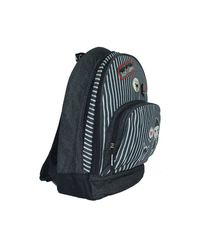 Zaino Zainetto Per Bambini Asilo Scuola Bad Alice Nero In Stoffa 30cm Con Zip         