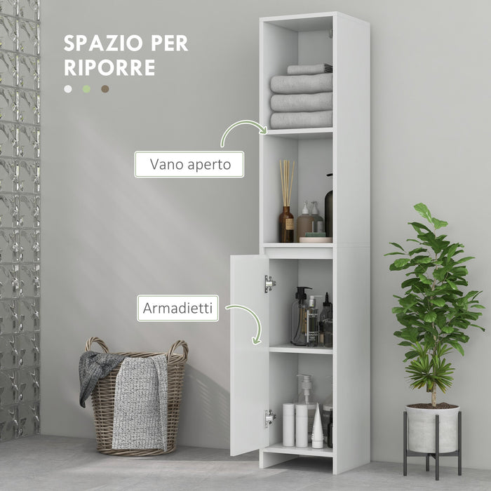 Mobile a Colonna Salvaspazio con Armadietto e 2 Mensole 30x30x160 cm Bianco