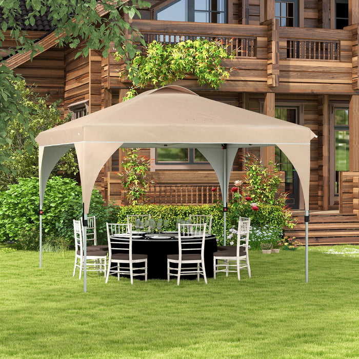 Gazebo da Giardino 3x3 m Pieghevole con Altezza Regolabile e Borsa di Trasporto con Ruote Beige