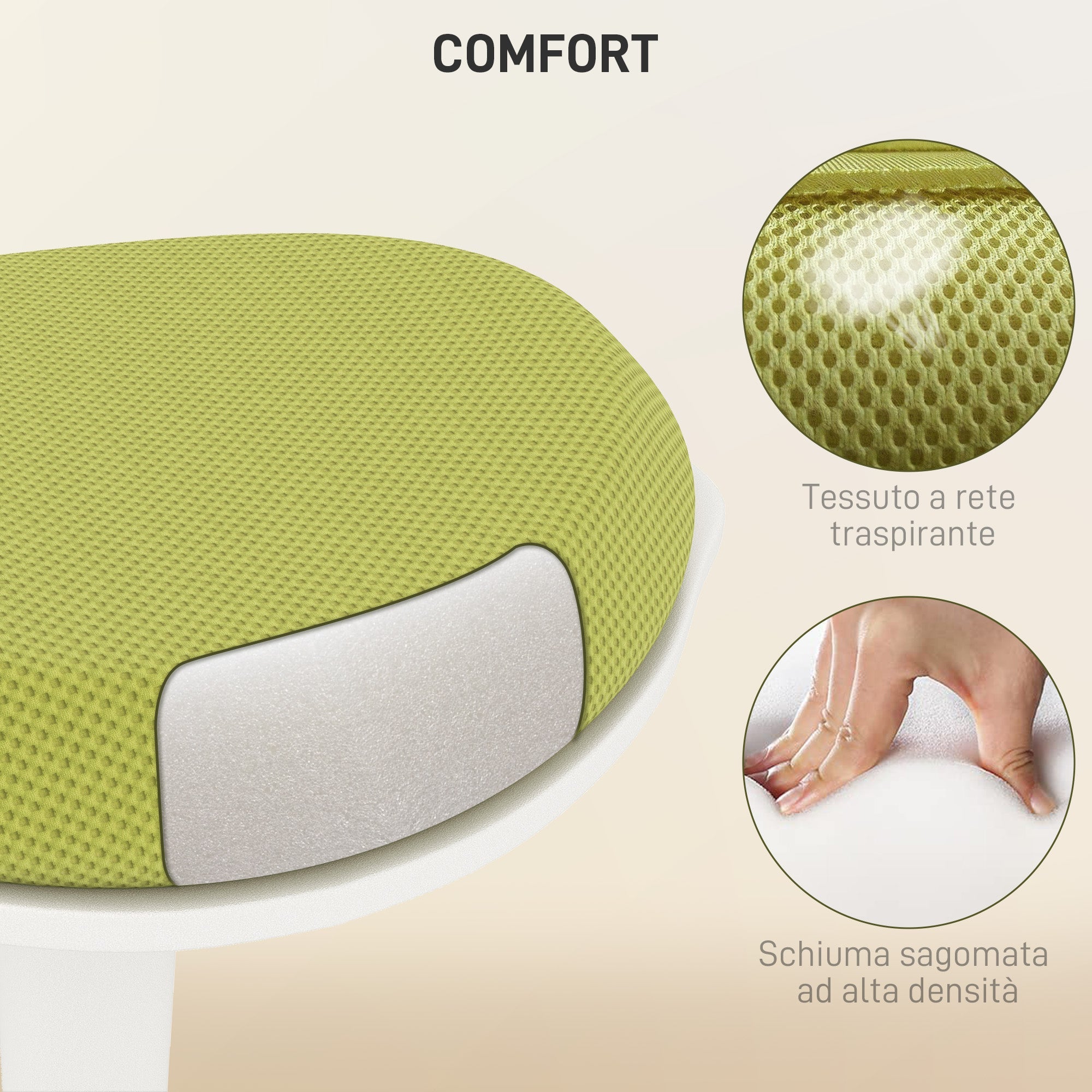 Sgabello Ergonomico e Imbottito ad Altezza Regolabile 42,5x35,5x56,5-71,5 cm con Inclinazione a 5° Verde