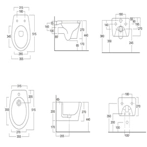 Sanitari in ceramica sospesi vaso wc + bidet + sedile made in italy con/senza staffe *** accessori con sedile standar...