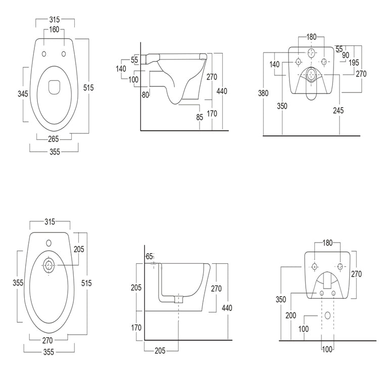 Sanitari in ceramica sospesi vaso wc + bidet + sedile made in italy con/senza staffe *** accessori con sedile standar...