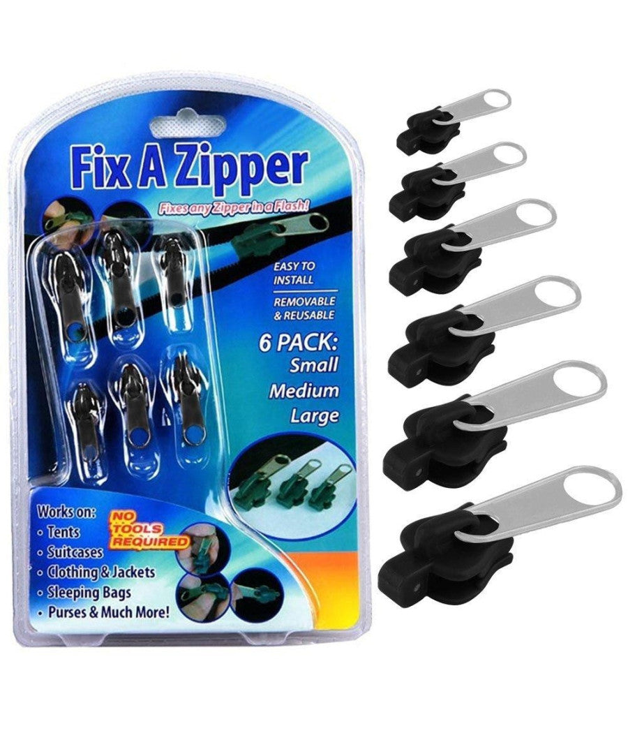 Zip Cerniera Universale 6 Pezzi 3 Dimensioni Riparazione Immediata Fix Zipper         