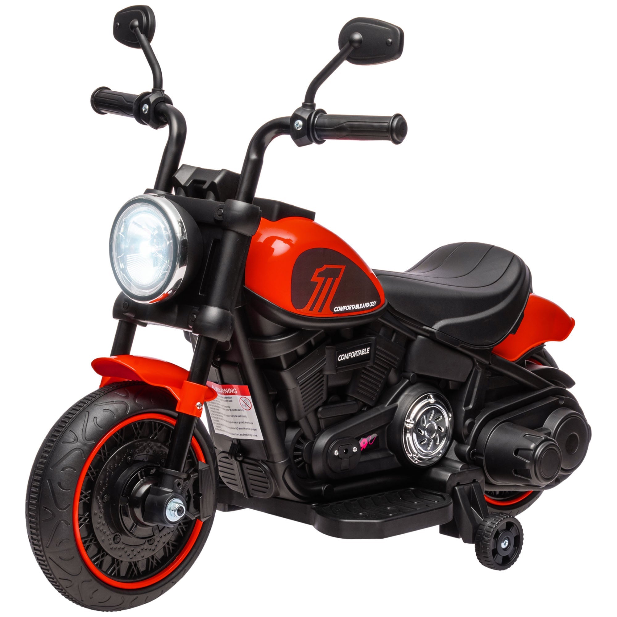 Moto Elettrica per Bambini 18-36 Mesi con Rotelle e Fanale 76x42x57 cm Rosso e Nero