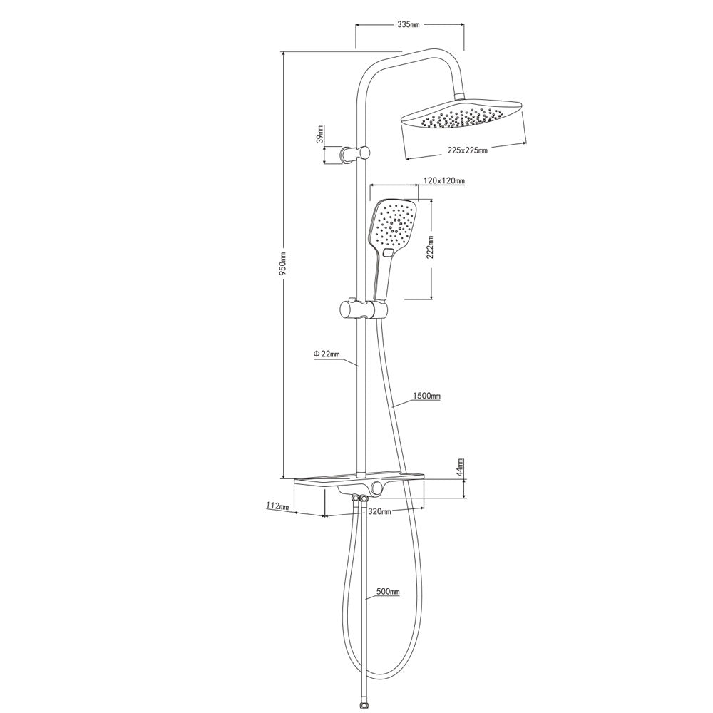 Colonna doccia attrezzata 009 ottone cromato 2 funzioni soffione doccetta quadro *** pezzi 1