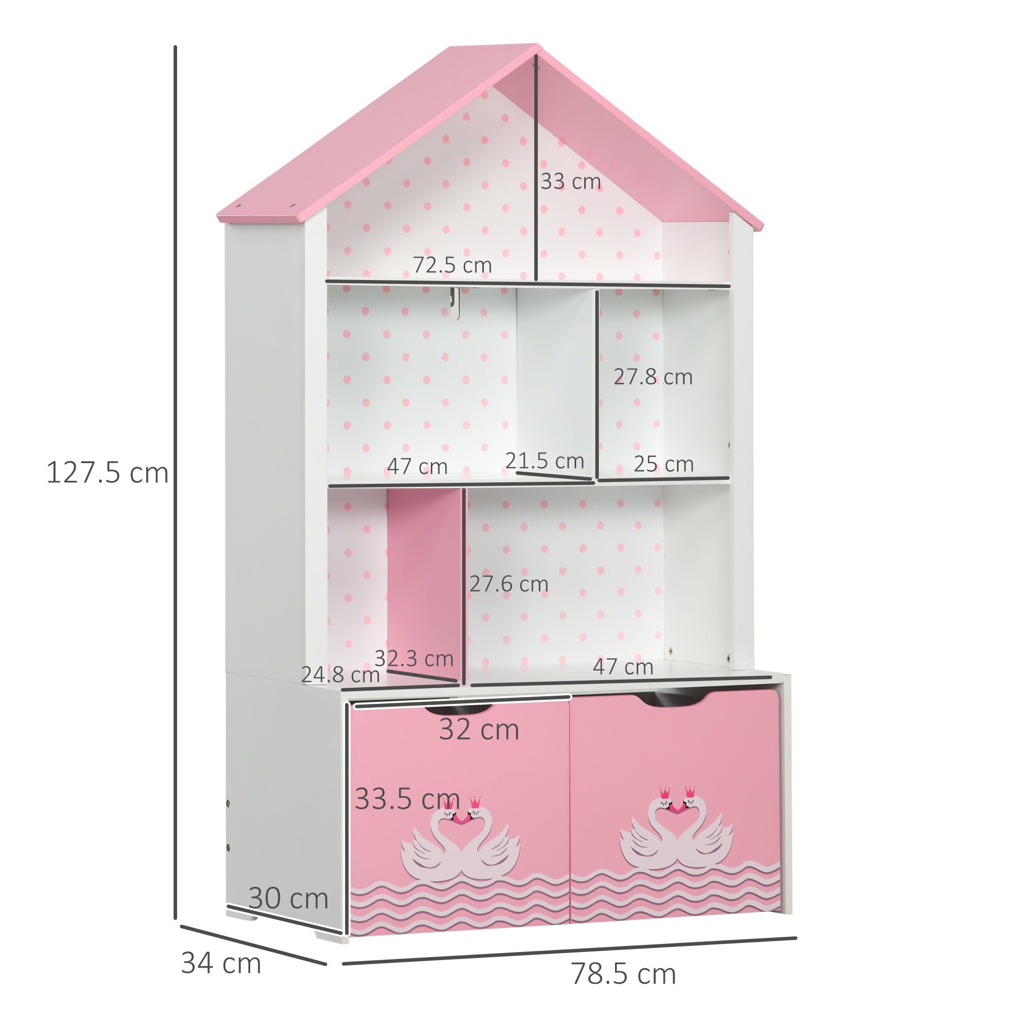 Scaffale Portagiochi per Bambini 78,5x34x127,5 cm con Ripiani Aperti e Cassetti Rosa