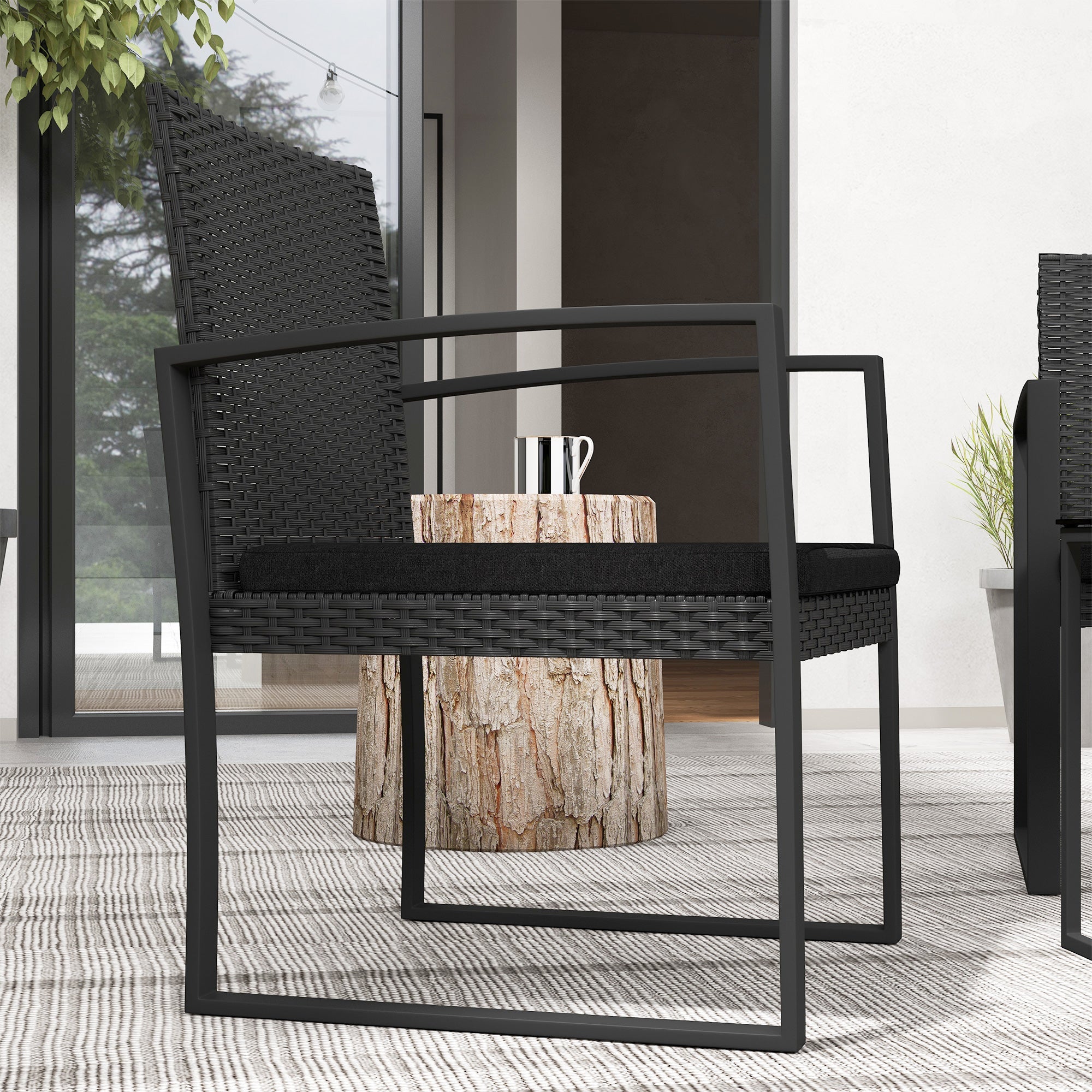 Set Tavolino e 2 Sedie da Giardino  Effetto Rattan Nero