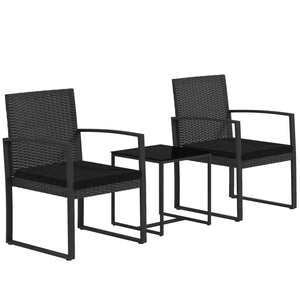 Set Tavolino e 2 Sedie da Giardino  Effetto Rattan Nero