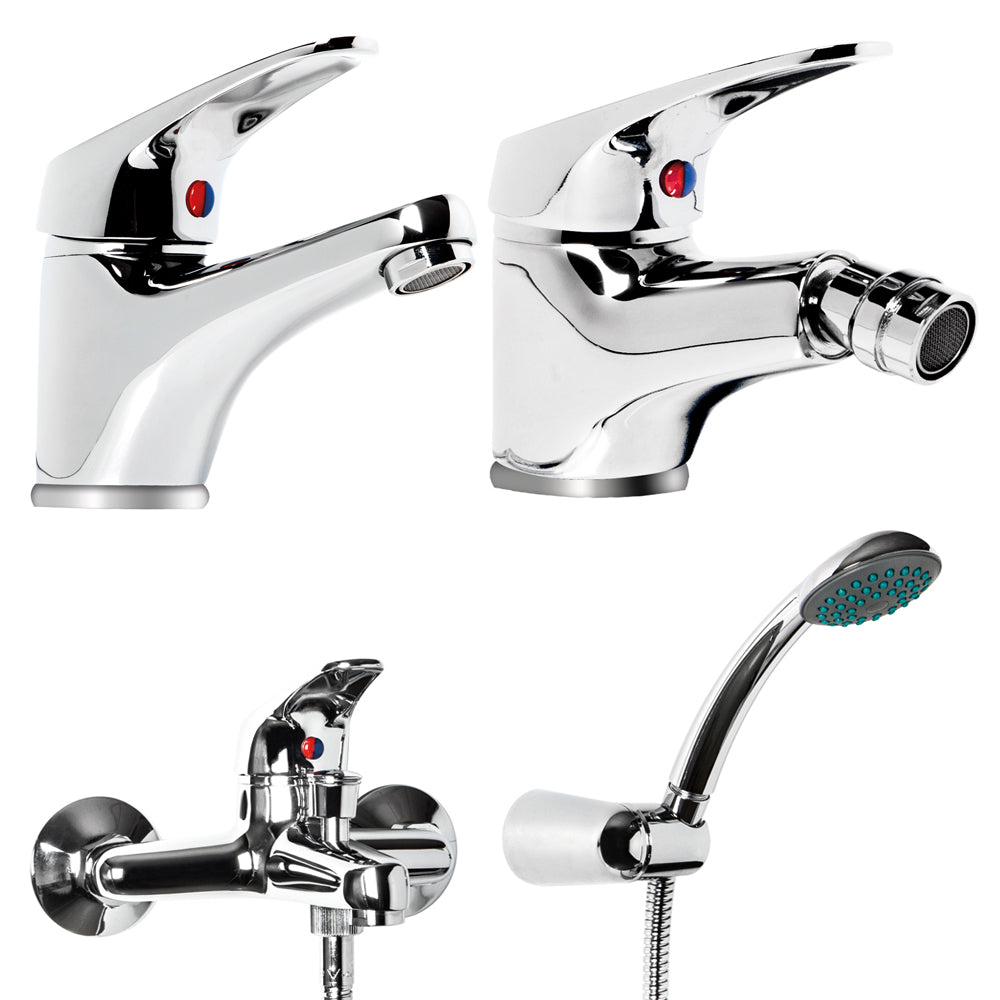 Tris rubinetto miscelatore lavabo bagno + bidet + miscelatore esterno vasca con deviatore m cromato