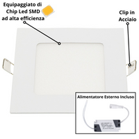 Pannello led incasso 11cm 6watt slim quadro soffitto alimentatore incluso temperatura 4500k 