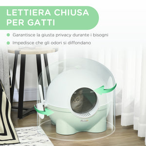 Lettiera per Gatti max 4 Kg 53x51x48 cm con Paletta in Polipropilene Bianca e Verde