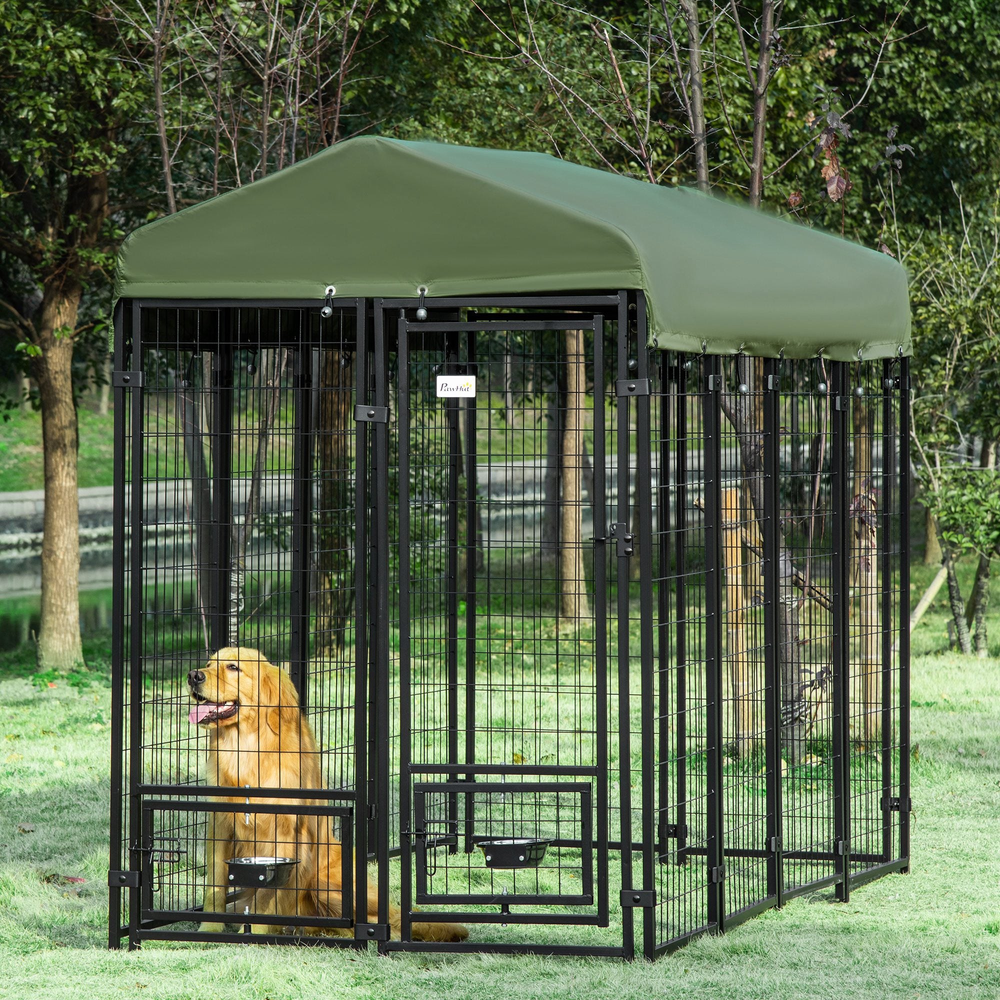 Kennel per  Cani da Esterno 244x122x183 cm in Acciaio e Tessuto Oxford Verde