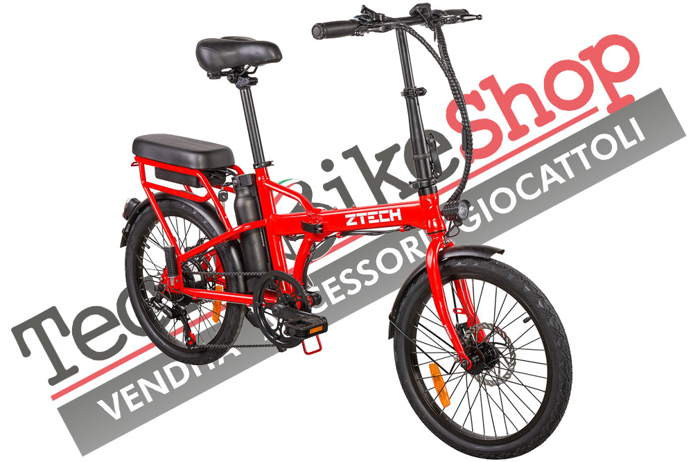 Bicicletta Elettrica a Pedalata assistita Pieghevole Z-Tech ZT-12 Camp 6.0 250w 36v 8ah colore Rosso