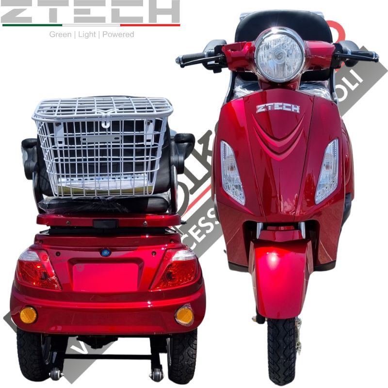 Scooter Z-TECH ZT-15-E "TRILUX PLUS"  3 RUOTE Differenziale per Disabili e Anziani-Rosso