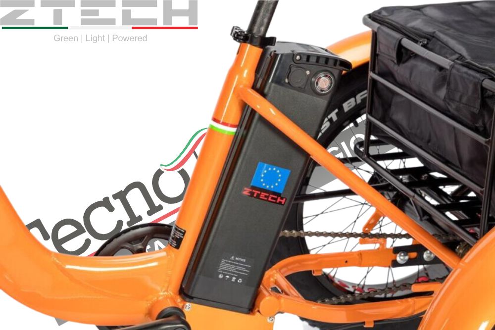 Triciclo Bicicletta Elettrica Z-TECH ZT-80-A "FAT TRIKE " 3 Ruote 24"/20" 250W 13 Ah 48V Batteria Litio -Arancione