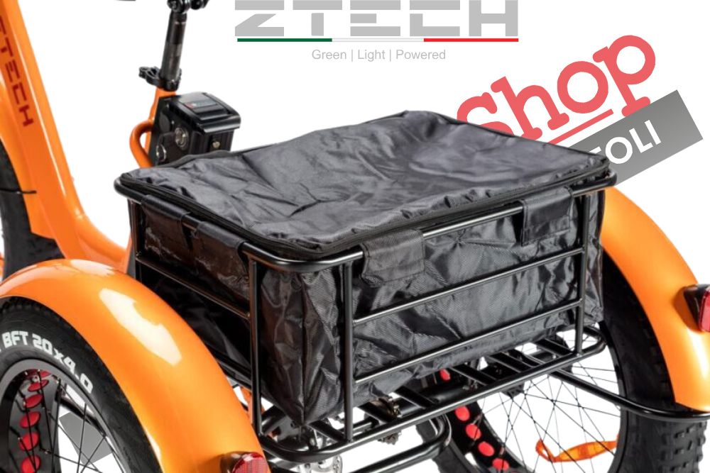 Triciclo Bicicletta Elettrica Z-TECH ZT-80-A "FAT TRIKE " 3 Ruote 24"/20" 250W 13 Ah 48V Batteria Litio -Arancione