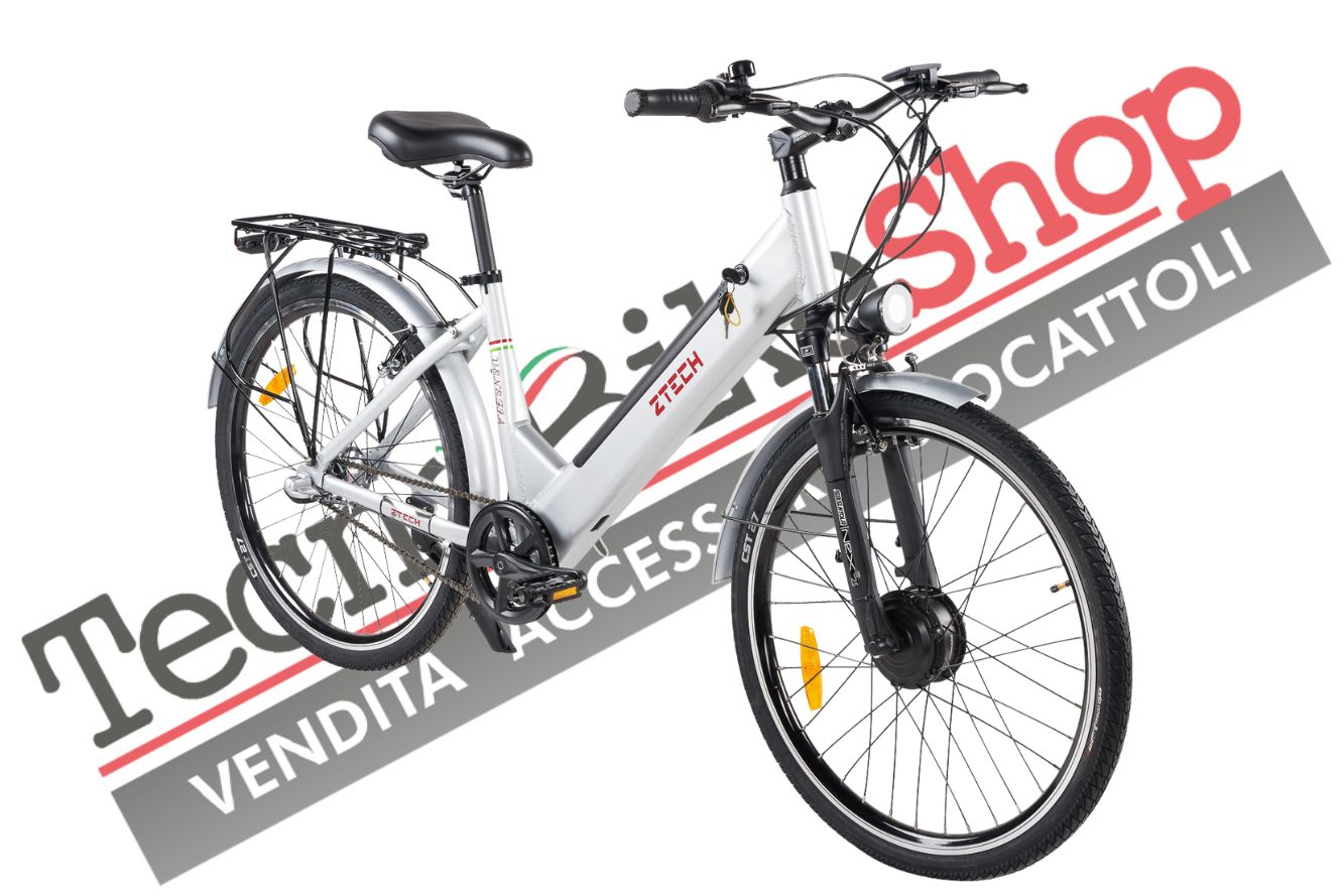 Bicicletta Elettrica A Pedalata Assistita Z-Tech ZT-83 Venezia Trekking 36v 12Ah colore Bianco