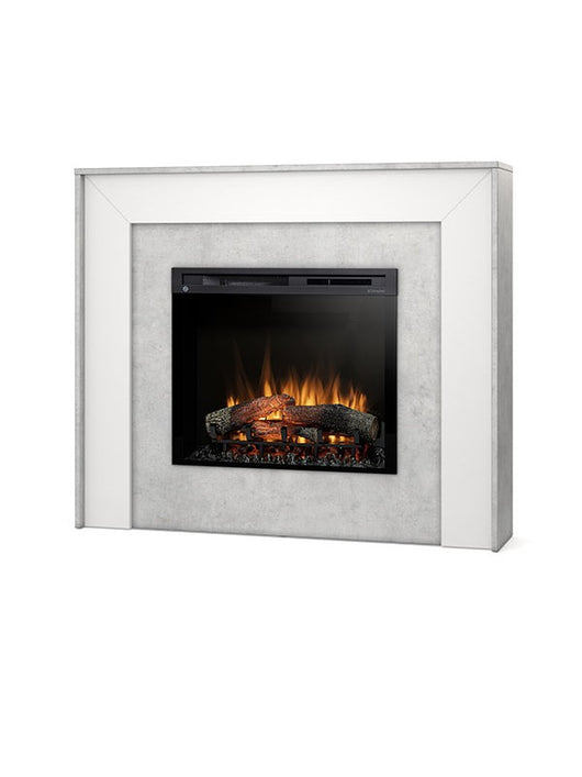 Caminetto elettrico a libera installazione a LED Mod. ZUNI - 28" colore Bianco opaco / Cemento - 130,2 x 110 x 27,5