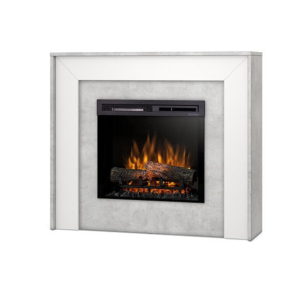 Caminetto elettrico a libera installazione a LED Mod. ZUNI - 23" colore Bianco opaco / Cemento - 108,2 x 93,5 x 27,5