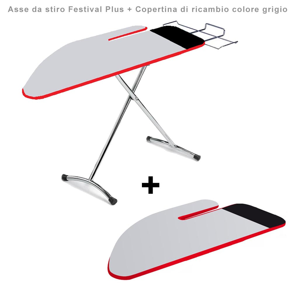 Combiboard plus asse da stiro con 1 copertina aggiuntiva di ricambio stiramaniche e area ignifuga