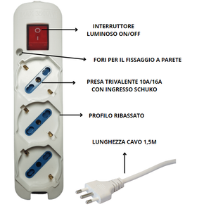 Multipresa elettrica ecova 3 ingressi universali 10/16a colore bianco