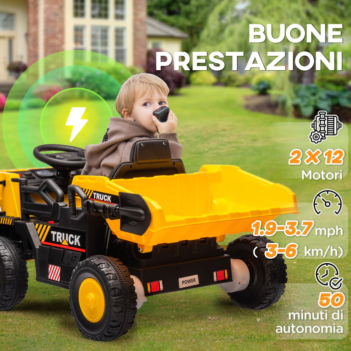 Camion Elettrico per Bambini 12V Velocità 3-6km/h Giallo