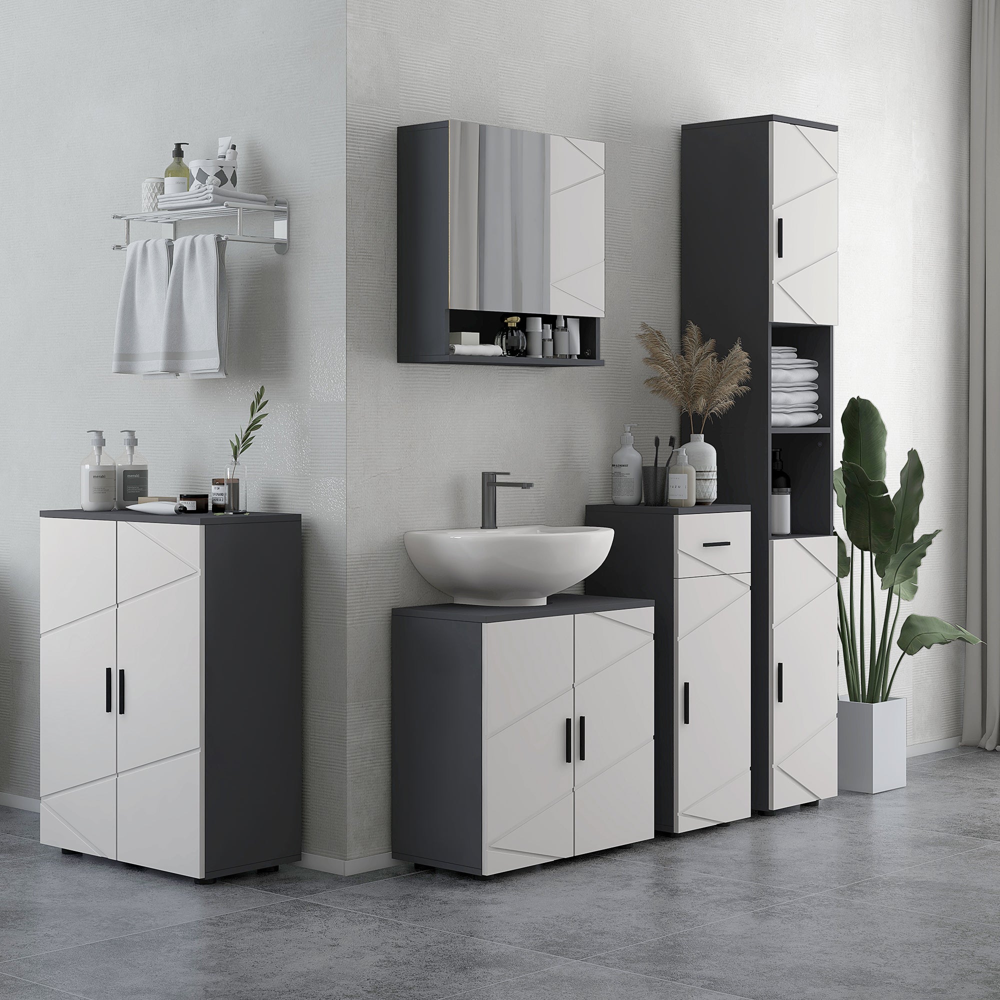 Mobiletto Bagno 2 Ante 3 Ripiani 60x30x82 cm in Legno Grigio