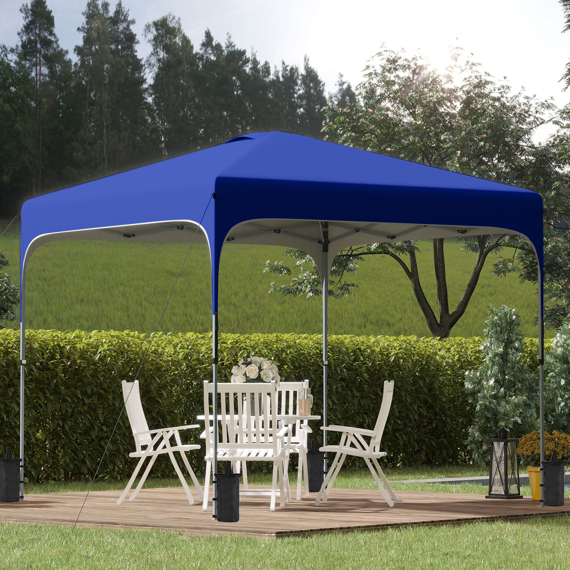 Gazebo Pieghevole 2.5x2.5 m con Altezza Regolabile Sacchetti di Sabbia e Borsa con Ruote Blu